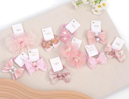 10 pairs Hair Ties With Bows 1.2 Inch Small, Ponytail Holders Pigtails Elastic Bands Hair Accessories For [Toddler] Kids [Baby] [Girl]s (Set-A) - Image 7