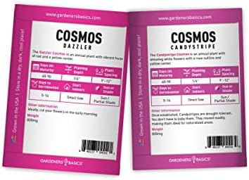Gardeners Basics, Cosmos Seeds for Planting Outdoors Flower Seeds (4 Variety Pack) Cosmos Candystripe, Sensation Mix, Dazzler, Purity Pink and White Varieties for Bees, Pollinators Wildflower Seed - Image 3
