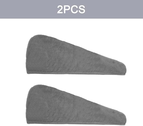 MaopaoBeauty 2 Pack Hair Drying Towels, Hair Towel Wrap, Absorbent Microfiber Hair Towel Turban with Button Design to Dry Hair More Quicker, Grey - Image 3