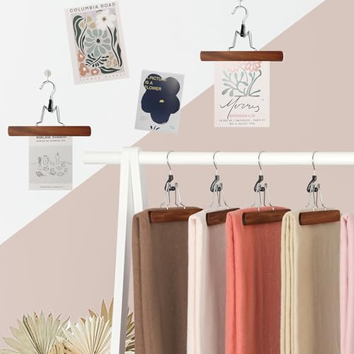 TOPIA HANGER 12 Pack Wooden Pants Hangers, Hair Extension Hangers Non Slip Skirt Hanger Wood Clamp with Velvet Padded 360° Swivel Hook for Jeans, Skirts, Trousers, Wigs CT67WA - Image 2