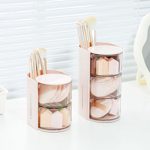 FABROK 2-Layer Hair Accessories Organizer with Hair Brush Holder, Pink - Image 7