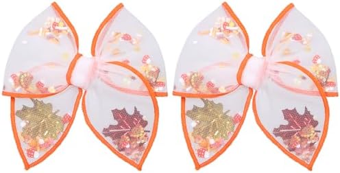 Fall Thanksgiving Turkey Mesh Tulle Hair Bow Clips for Girls, 2Pcs 4" Mushroom Shaker Fable Bow Cheer Barrettes,Autumn Holiday outfit Dress Decor Accessory for Teens Kids Toddler Gift by Miroksh