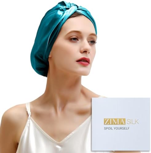 ZIMASILK 22 Momme 100% Mulberry Silk Bonnet for Sleeping Women, Turquoise by ZIMASILK