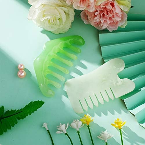 Geiserailie 2 Pcs Jade Combs Gua Sha Stone Scalp Massage Tool - Image 5