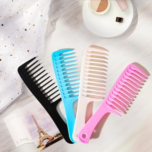 2PCS Wide Tooth Comb for Curls, Large Tooth Detangling Comb for Women & Men Wet & Dry Curly Hair(White-Pink) - Image 4