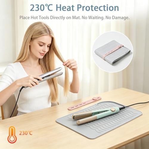 Hair Tool Travel Bag Set, with Silicone Heat Resistant Mat, Heat Resistant Pouch, Large Capacity Portable Travel Organizer Case, for Curling Iron, Hair Straightener (Large) - Image 4