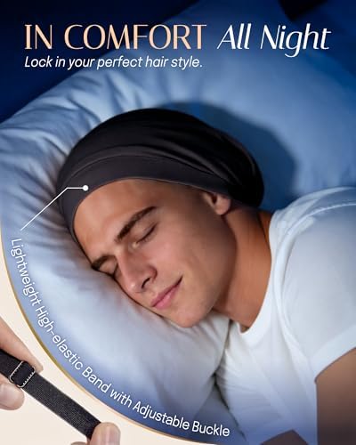 OLESILK 100% Mulberry Silk Bonnet for Sleeping, Mens Bonnet for Curly Hair, 100% Real Silk for Frizzy Hair, Black - Image 4