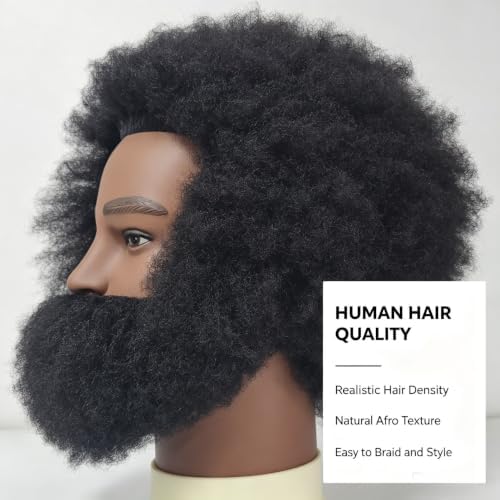 Afro Curly Male Mannequin Head for Barber Practice Textured Human Hair - Image 4