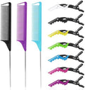 Kunihiko Rat Tail Comb Hair Clips Set: 3Pcs Rat Tail Combs, 7Pcs Alligator Clips (Black, Purple, Blue) by Kunihiko