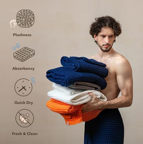 Luxury Organic Japanese Cotton Waffle Bath Towel | Thick, Absorbent, Quick Dry Bathroom Towels for Shower, Sauna, Onsen| Hotel & Spa Quality, Gift-Ready (Ocean Blue, Bath Sheet (2 Pack)) - Image 2