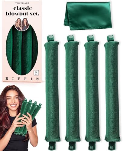 Classic Heatless Curls Overnight Rods - Upgraded Directional Grip Velvet No Heat Hair Curlers to Sleep Hair Rollers Flexible Curling Rods Set for Long Thicker Hair, Full Coverage Larger Silk Scarf by RIFFIN