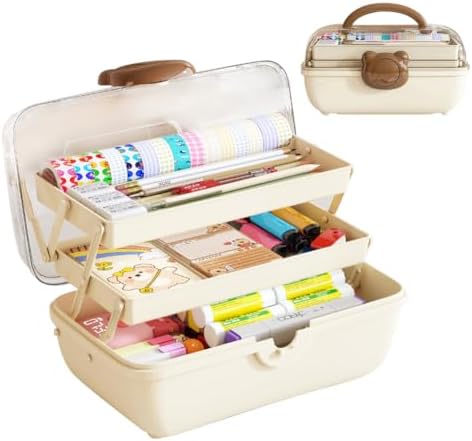 Cute Hair Accessories Organizer 3-Layers Kids Jewelry Storage Box Plastic Hair Accessories holder for Girls (Brown-Bear) by GKWW