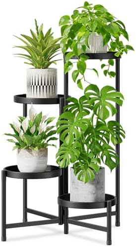 4 Tier Large Plant Stand Indoor Outdoor, 10 In Wide Tray, Black by iDavosicly