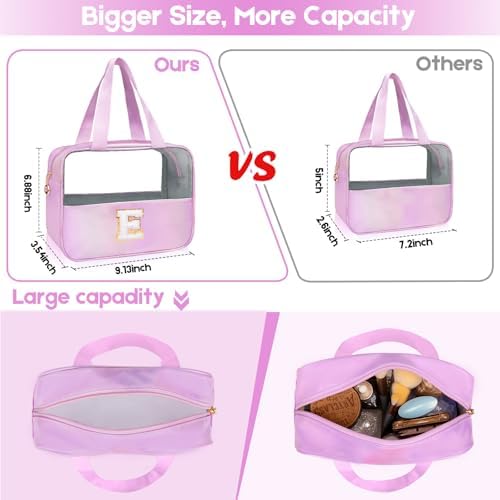 Personalized Initial S Clear Purple Makeup Bag - Large Travel Toiletry Bag, Cute Cosmetic Organizer Set for Girlfriend, Teacher, Teen Girl Gifts - Image 2