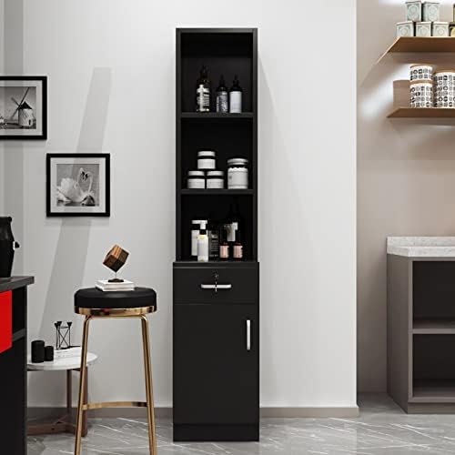 Paddie Wall Mount Barber Salon Stations for Hair Stylist, Hair Stylist Salon Equipment Set Beauty Spa Furniture with Shelves/Lockable Drawers/Storage Cabinet (Black3) - Image 7