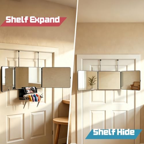 3 Way Mirror for Self Hair Cutting with Storage Shelf - Image 3