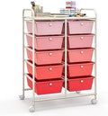 Giantex 10 Drawers Rolling Cart, Classroom Organizers, Storage Cart with Wheels, for Teacher Office Home School Supplies Tool Craft Art Paper, Pink Gradient by Giantex
