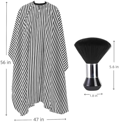 Professional Hair Cutting Cape with Neck Duster Brush, Large Size Salon Barber Cape for Men, Women and Kids(White with Black Stripes) - Image 2