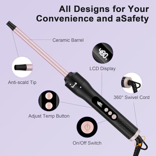 3 in 1 Wand Curling Iron, Curling Iron Set with Tapered Curling Wand (0.5-1") and 2 Interchangeable Ceramic Wand Curler (0.5"-1.25"), Fast Heating with Adjust Temp, Dual Voltage, Gift for Women - Image 7