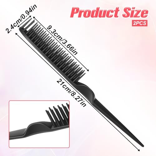 2 Pcs 3 Row Comb for Natural Hair, Three Row Comb for Curly Hair with Rat Tail Handle, Unbraider to Take Braids Out Tool, Detangling Sectioning Styling Combs for Women & Men (Black) - Image 2