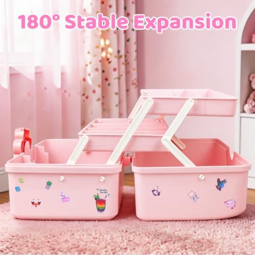 Hair Accessories Organizer 3-Layer Plastic Storage Box with Handle Pink176 - Image 7
