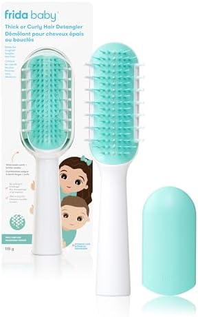 Frida Baby Detangling Hairbrush for Thick/Curly Hair,Toddler Hairbrush,Detangler Brush for Kids,Wide-Tooth Comb & Bristle Combo,Loosens Knots Without Tears or Breakage,Wet/Dry Use,Teal,(Pack of 12) by Frida