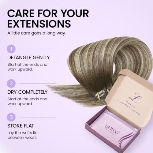 LaaVoo Clip In Hair Extensions Ombre Blonde, 5pcs 80g - Image 6