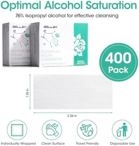 GELLEN Nail Cleanser Pads, 400 Pack Alcohol Prep Pads Individually Wrapped - Image 2