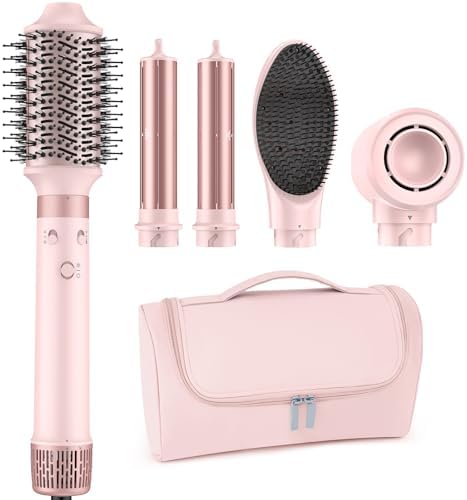 MESCOMB 5 in 1 Hair Dryer and Straightener, Hot Air Styler Wrap - Fast Drying, 1400W Air Dryer with Straightener, Frizz-Free Blowout Brush（Pinkish Purple） by MESCOMB