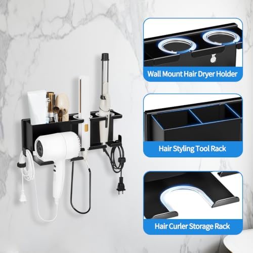 Hair Dryer Holder Wall Mount, Hair Tool Organizer with 3 Cord Organizers - Image 3