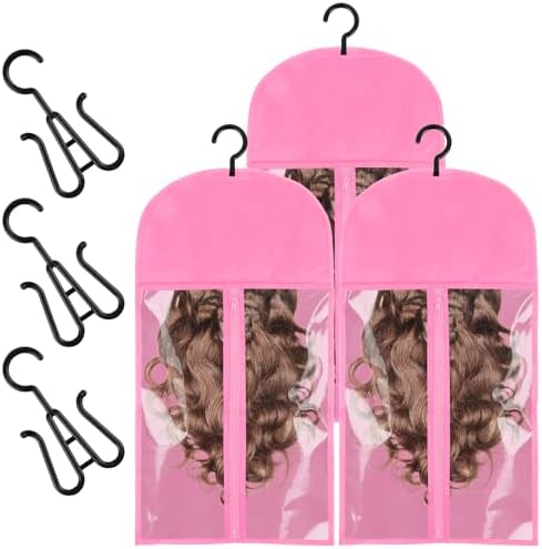3 Pcs Wig Storage, Wig Bags Storage with Hanger, Hair Extension Holder by Opvixi