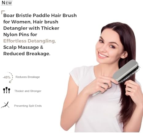 EAGLE FORTRESS Boar Bristle Paddle Hair Brush, Hairbrush Detangler with Thicker Nylon Pins for Effortless Detangling, Scalp Massage & Reduced Breakage. - Image 3