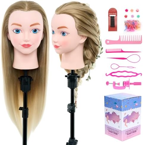 20" Mannequin Head with Hair - Cosmetology Manikin Practice Braiding Doll Head for Hair Styling, Training Head for Braiding Hairdressing for Kids by NeverlandBeautyHealth