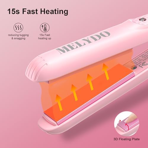 Mini Flat Iron for Travel, 0.7 Inch Small Hair Straightener for Short Hair & Bangs, Fast Heat Up 2-in-1 Straightening & Curling Iron, Dual Voltage Portable Mini Straightener with Pouch (Pink) - Image 2