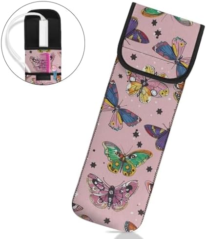1 Piece Pink Butterfly Flat Iron Curling Wand Travel Cover Case Bag Curling Wand Travel Case Universal Case Heat Resistant Bag Lavender Long-Term Use - Image 2