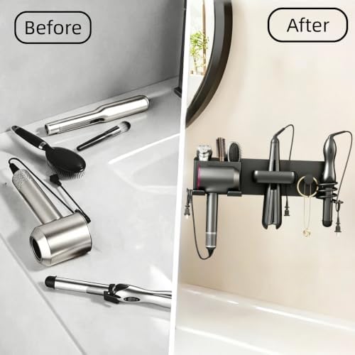 4-in-1 Hair Tool Organizer, Wall Mount Hair Dryer Holder, Black - Image 3