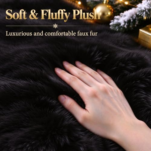 36 Inch Black Christmas Tree Skirt, Soft Faux Wool Tree Base Cover - Image 3