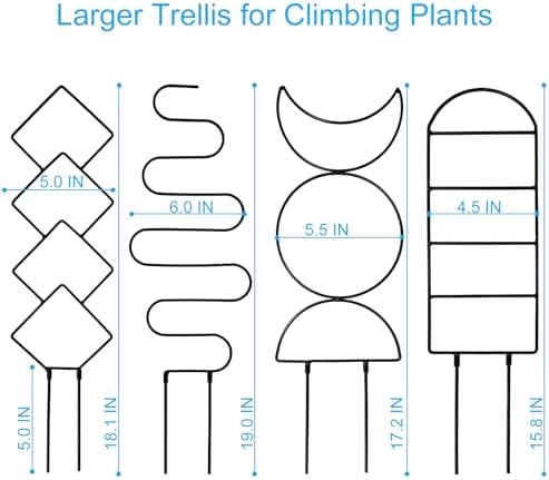 4 Packs 19 in Heighten Trellis for Climbing Plants Indoor, HENABLE Small Garden Metal Trellis for Potted Plants Outdoor for Vine Ivy Flower Plant Support, 4 Different Black Iron Patterns - Image 6