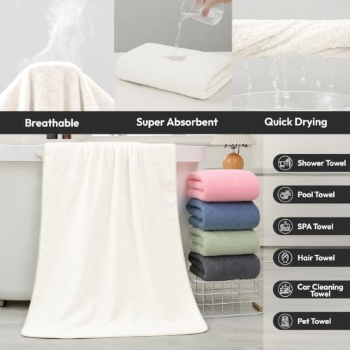 JML Bath Towels with Hanging Loop, 2 Pack, 27x55 in, Microfiber, White - Image 5