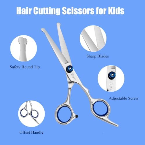 Kids Hair Cutting Kit, Complete Haircut Set for Children – Safety Round Tip Scissors, Thinning Shears, Razor Comb, Barber Cape, Neck Duster, Comb & Clips, Home Haircut Kit with Bag - Image 2