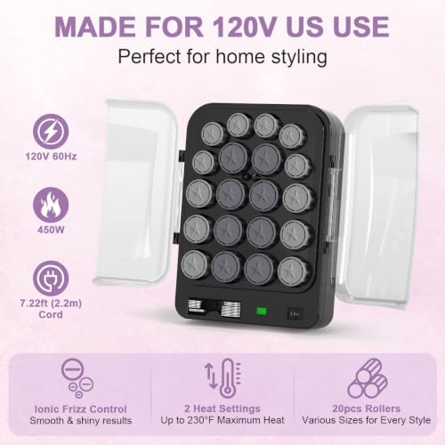 DAN Technology Hot Rollers for Long, Medium and Short Hair, 20-Piece Heated Electric Rollers with Clips, 3 Sizes for Curls and Hair Volume, Ionic Conditioning, 2 Heat Settings, 120V - Image 6
