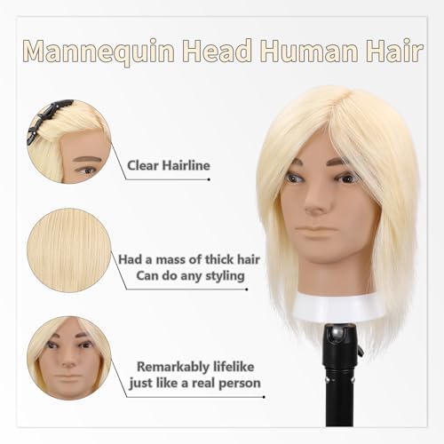 10" Male Mannequin Head with 100% Real Human Hair, Professional Barber Cosmetology Training Head for Haircut Styling Practice with Free Clamp Stand, Off-White - Image 5