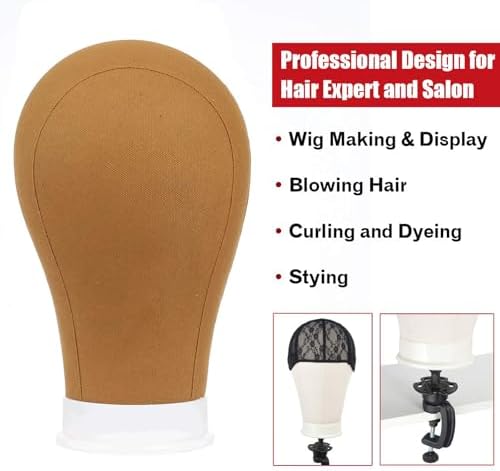 XTREND 21"-24'' Poly Canvas Block Head for Making Head Weft/Wig/Hair Extension Making Display Styling Mannequin Head with Stand Set Manikin Canvas Head Hair Accessories - Image 2