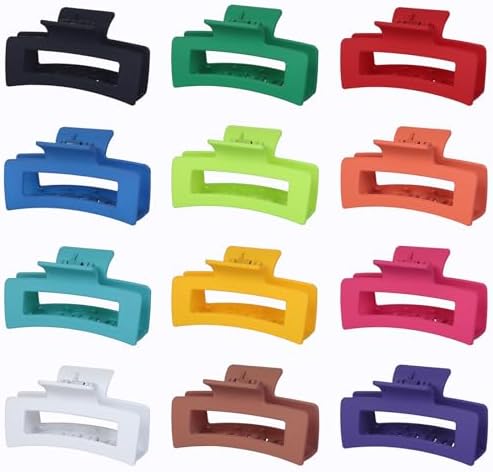Sisiaipu 3.5 Inch Medium Hair Accessories: 12 Pcs Square Jaw Clips for Thick and Thin Hair - Rectangular Bulk Clips for Women and Girls - Dopamine - Image 6