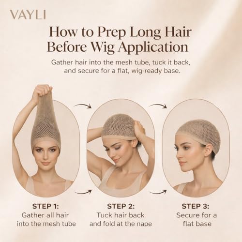 Wig Cap for Long Hair, 2 Large Mesh Hair Nets, Light Brown, 8 Pc Set - Image 2