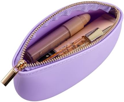 Small Silicone Makeup Bag Premium Purse Bag Multifunctional Essential Bag Zipper Pouch Water and Heat Resistant (Purple) - Image 2