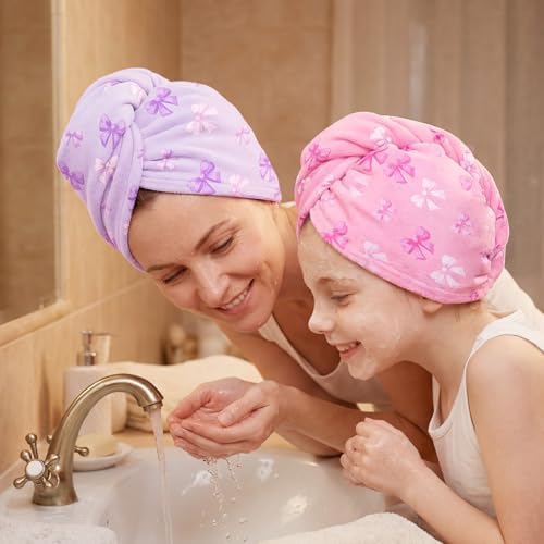 Microfiber Hair Towel Wrap for Kids Hair Drying Towel Wrap with Button 2 Pack Wet Hair Towel Wrap Head Towels Wrap for Girls - Image 4