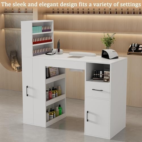 Professional Nail Desk for Nail Tech with Storage Cabinet and Fan – Modern Nail Table for Salon, Nail Tech Table with Drawer, Armrest & Dust Collector,Manicure Table Nail Desk - Image 7