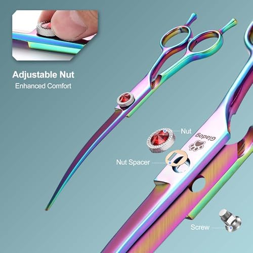 GLADOG 7 Inch Professional Dog Grooming Scissors Kit, 5-in-1 Titanium Coated Pet Grooming Shears Set, Heavy Duty Grooming Scissors for Dogs (Pro Rainbow) - Image 2