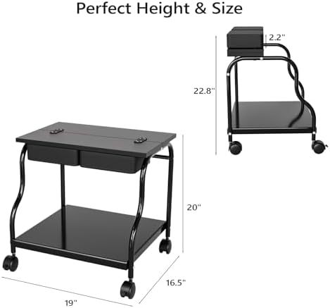 OmySalon Pedicure Cart Foot Bath Trolley, Portable Salon Nail Esthetician Rolling Cart, Adjustable Manicure & Foot Massage Stool w/PU Cushion, Locking Wheels, for Spa, Salon & Home (Black) - Image 6